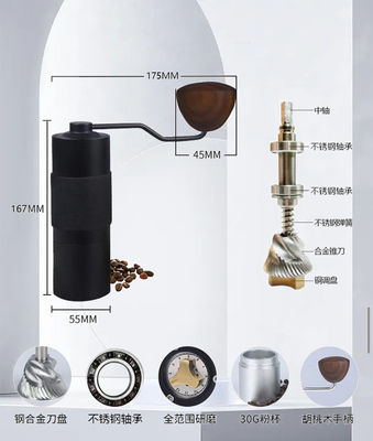 Aluminium Alloy Hand Manual Coffee Grinder Untuk Rumah / Luar Ruangan 167 X 175 X 55mm